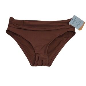 Shade & Shore Womens XS Brown Ruched Mid Rise Medium Coverage Bikini Bottom NWT